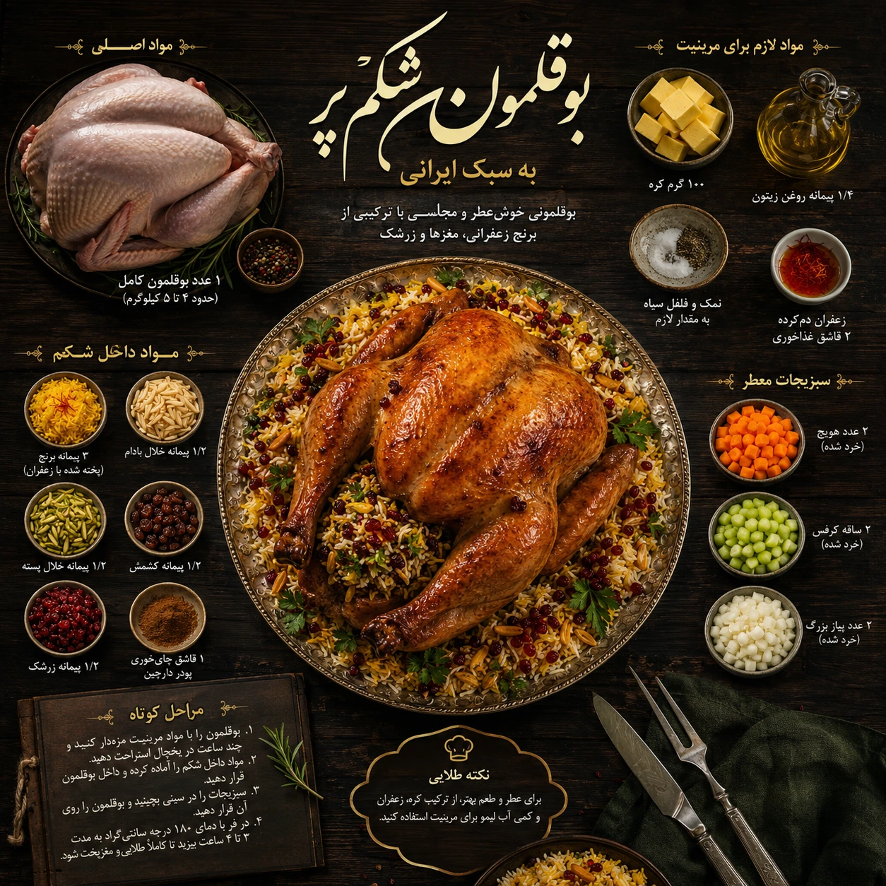 مواد لازم بوقلمون شکم پر